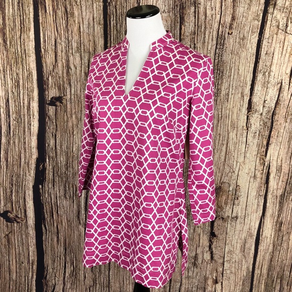 Brooks Brothers Pink Geometric Tunic Top Sz S - Picture 2 of 8